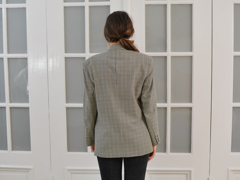 GIRARD blazer wool Vintage 80/'s checkered gray lined coat tartan wool jacket retro double breasted menswear ML