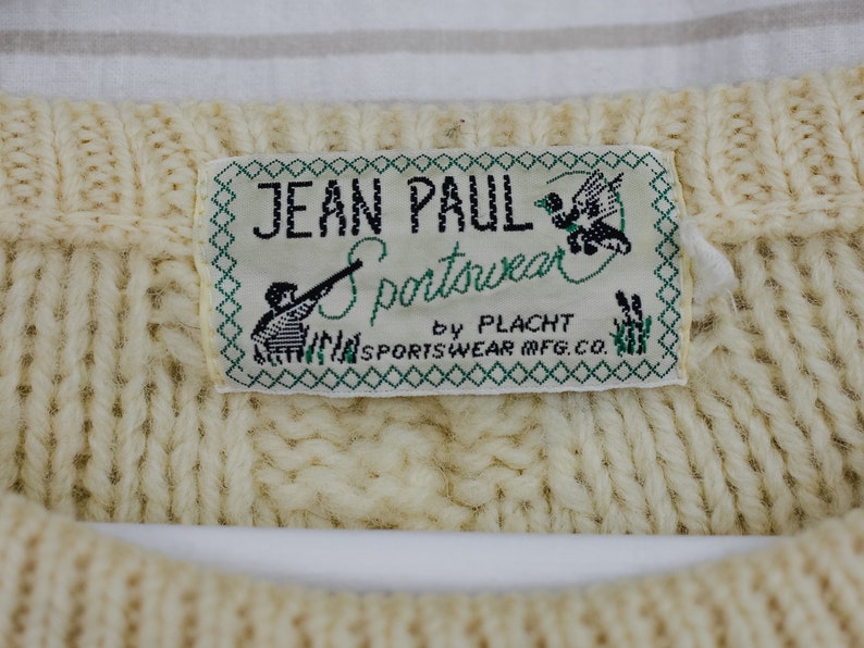Wool sweater JEAN PAUL fisherman pullover warm winter white beige vintage cozy menswear oversized XL