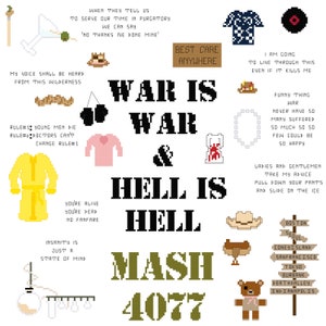 M*A*S*H Sampler Cross Stitch Pattern - MASH 4077 Quotes Hawkeye Pierce Quotes MASH TV Show Korean War Funny Mash Gift
