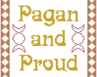 Pagan and Proud Cross Stitch Pattern - Paganism Triple Moon Elements Air Water Earth Fire Altar Decor Wicca Pagan Witchcraft