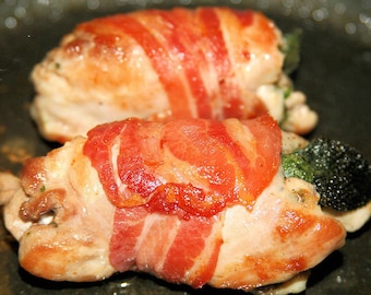 Tuscan Chicken Thighs with Sage and Pancetta, Printable PDF Italian Recipe with Photos, Instant Digital Download