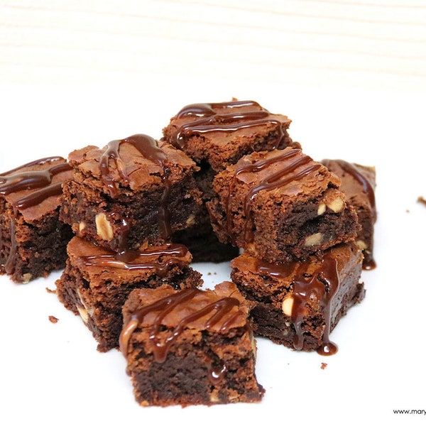 Gluten-Free Gianduja Truffle Brownies with Nutella Drizzle, Printable PDF Recipe with Photo, Instant Digital Download