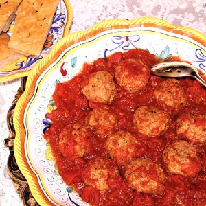 Almôndegas italianas com molho de tomate, duas receitas italianas em PDF para impressão com fotos, download digital instantâneo