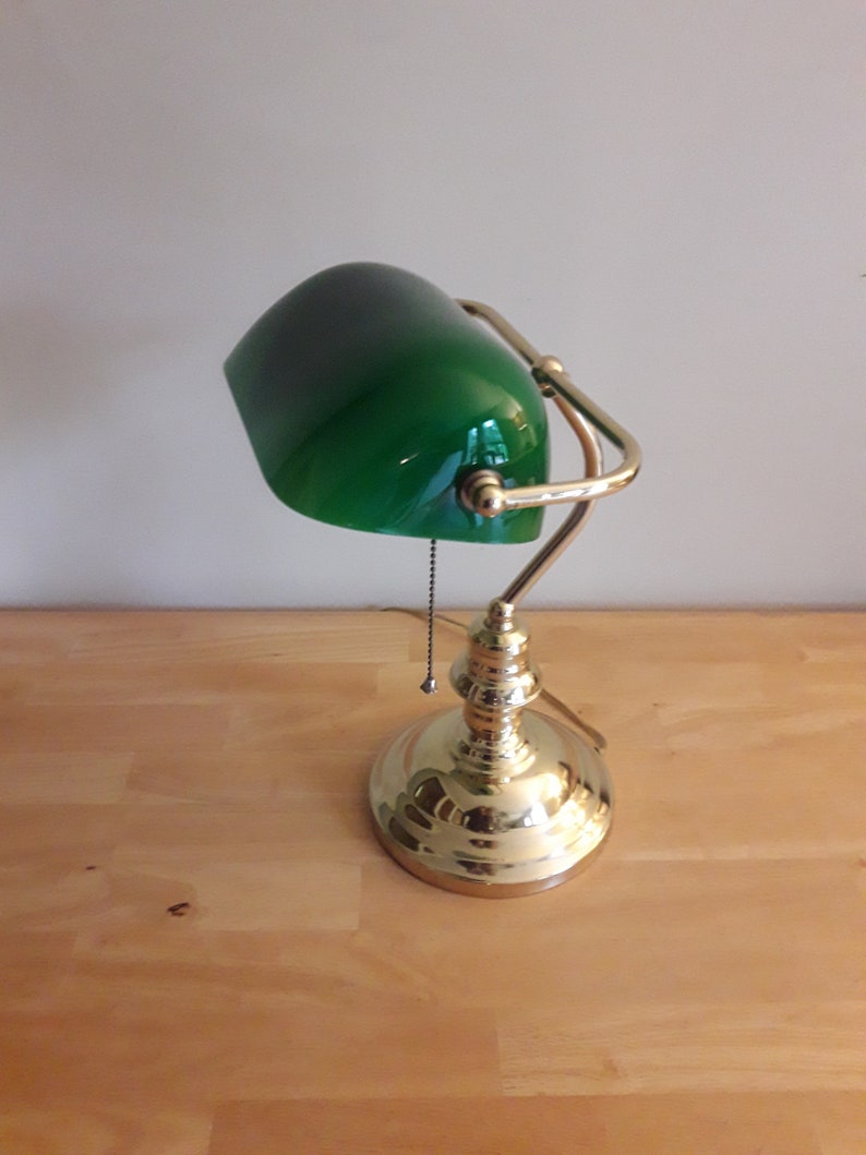 Vintage Bankers Desk Lamp Green Glass Shade Etsy