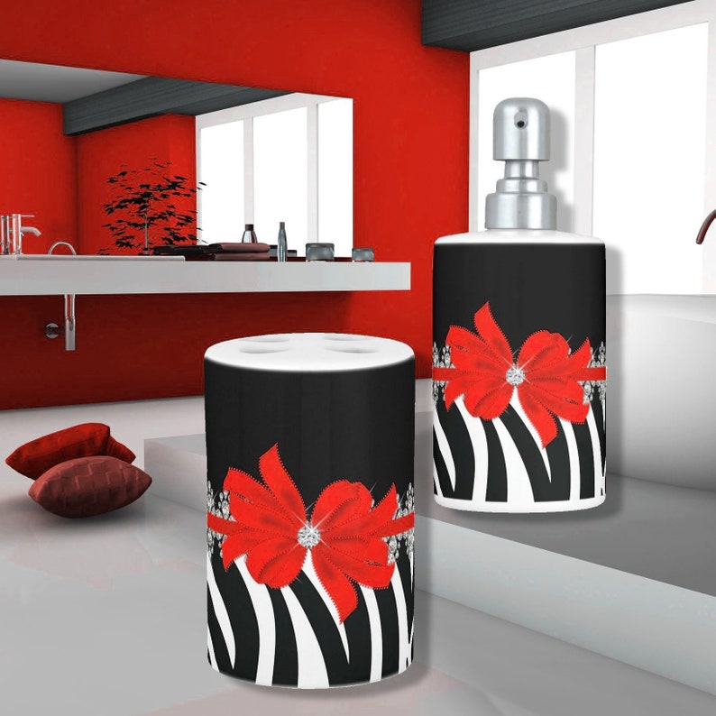 Bath Mats /& Towels Diamond Delilah Red Bow With Black And White Zebra Stripes Shower Curtain 10/% OFF SALE