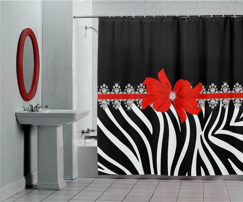 Bath Mats /& Towels Diamond Delilah Red Bow With Black And White Zebra Stripes Shower Curtain 10/% OFF SALE