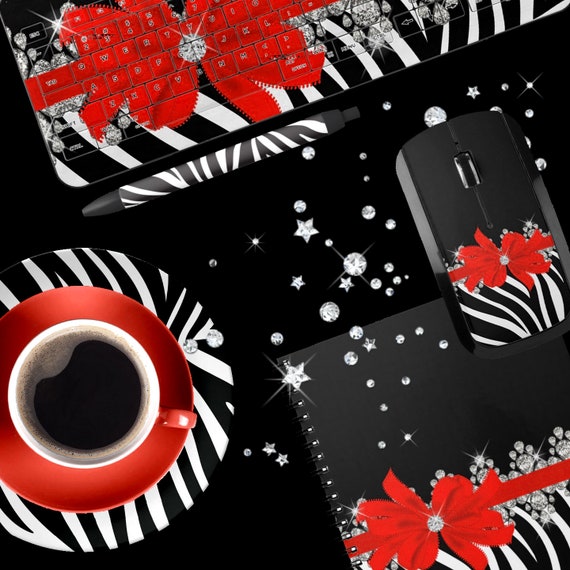 Diamond Delilah Red Bow With Black And White Zebra Stripes Etsy