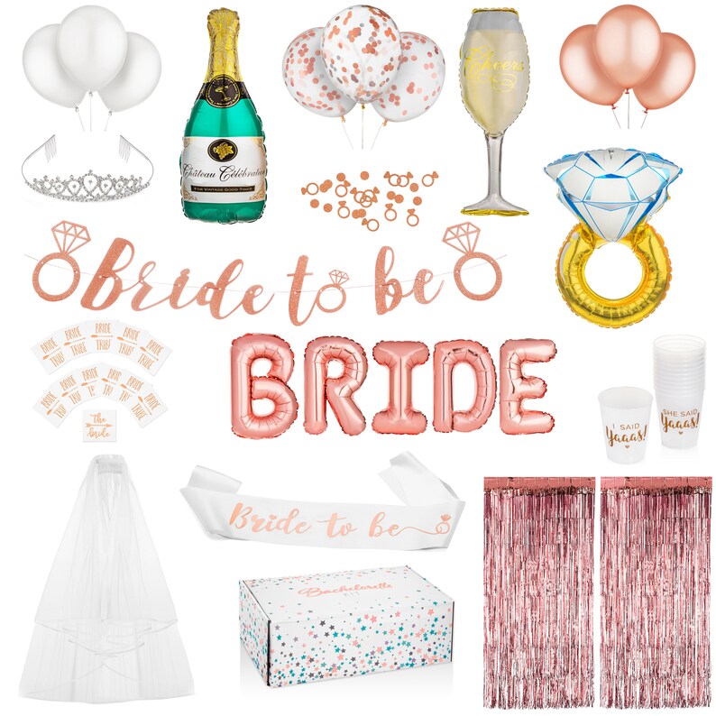 Starr Celebrations Bachelorette Party Decorations & Bridal Shower Kit | Bride To Be Banner, Sash, Veil, Tiara, Photo Walls, Cups + MUCH MORE 