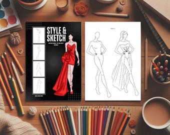 Fashion Figure Template Book | 12 Poses with Colorable Outfit Ideas and Light Croquis Templates | Beginner-Friendly | A4, A3