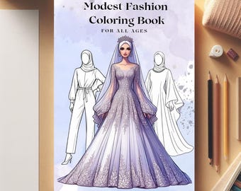 Libro da colorare di moda modesta – 35 illustrazioni di abiti con hijab (stampabili)
