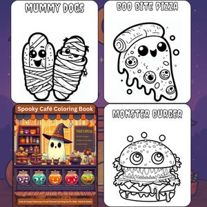 Spooky Cafe Halloween Coloring Book: 35 Printable Food Pages (3 PDF Files