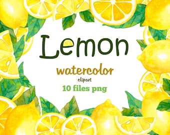 Lemon clipart Citrus clipart Watercolor clipart Watercolor lemon Fruit clipart Green leaves clipart Watercolor fruit Tropical clipart R1