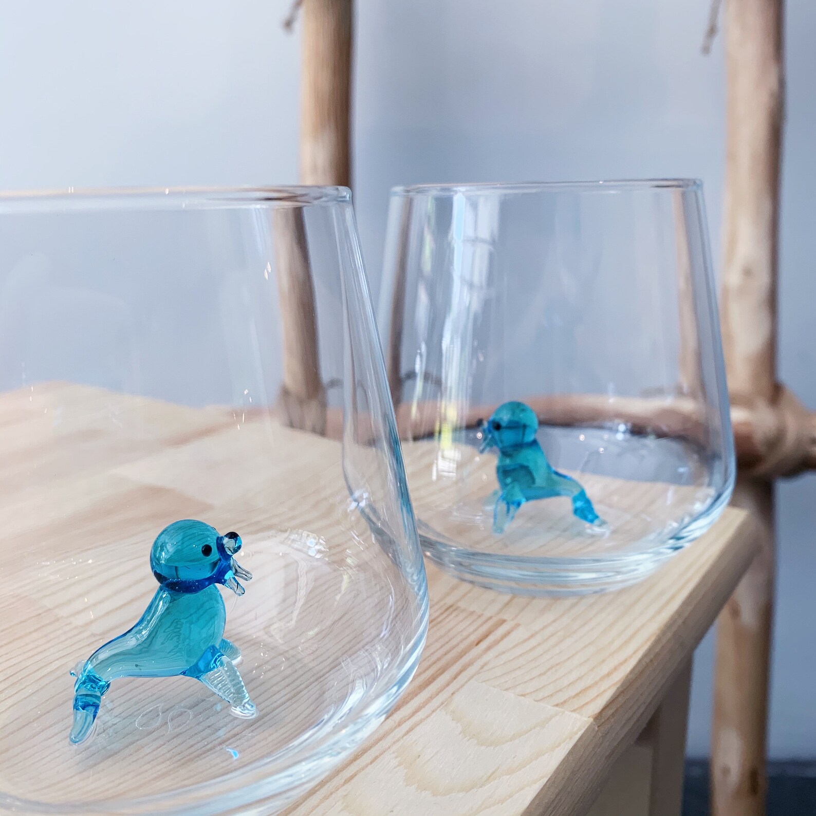 Hand Blown Glass Cup with Miniature animals of sea Set of 6 Etsy