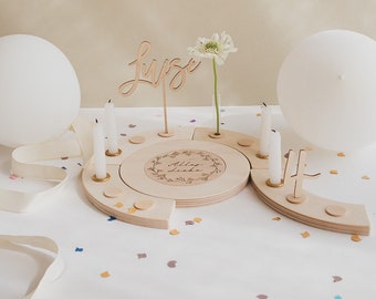 Personalized wooden birthday wreath | Birthday ring | Birthday table decoration | Birthday plate with candles | K101