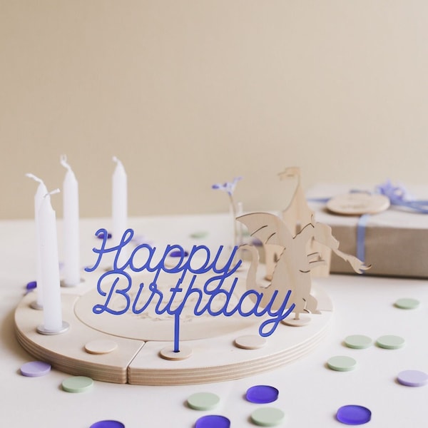 Kurzer Happy Birthday Stecker bunt für den Geburtstagskranz aus Acryl | Geburtstagsteller | Tischdeko Geburtstag | Steckfiguren