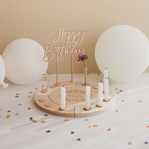 Personalisierter Geburtstagskranz Holz Happy Birthday | Geburtstagsring | Tischdeko | Geburtstagsteller | Geburtstagszug | Kerzenteller-K102