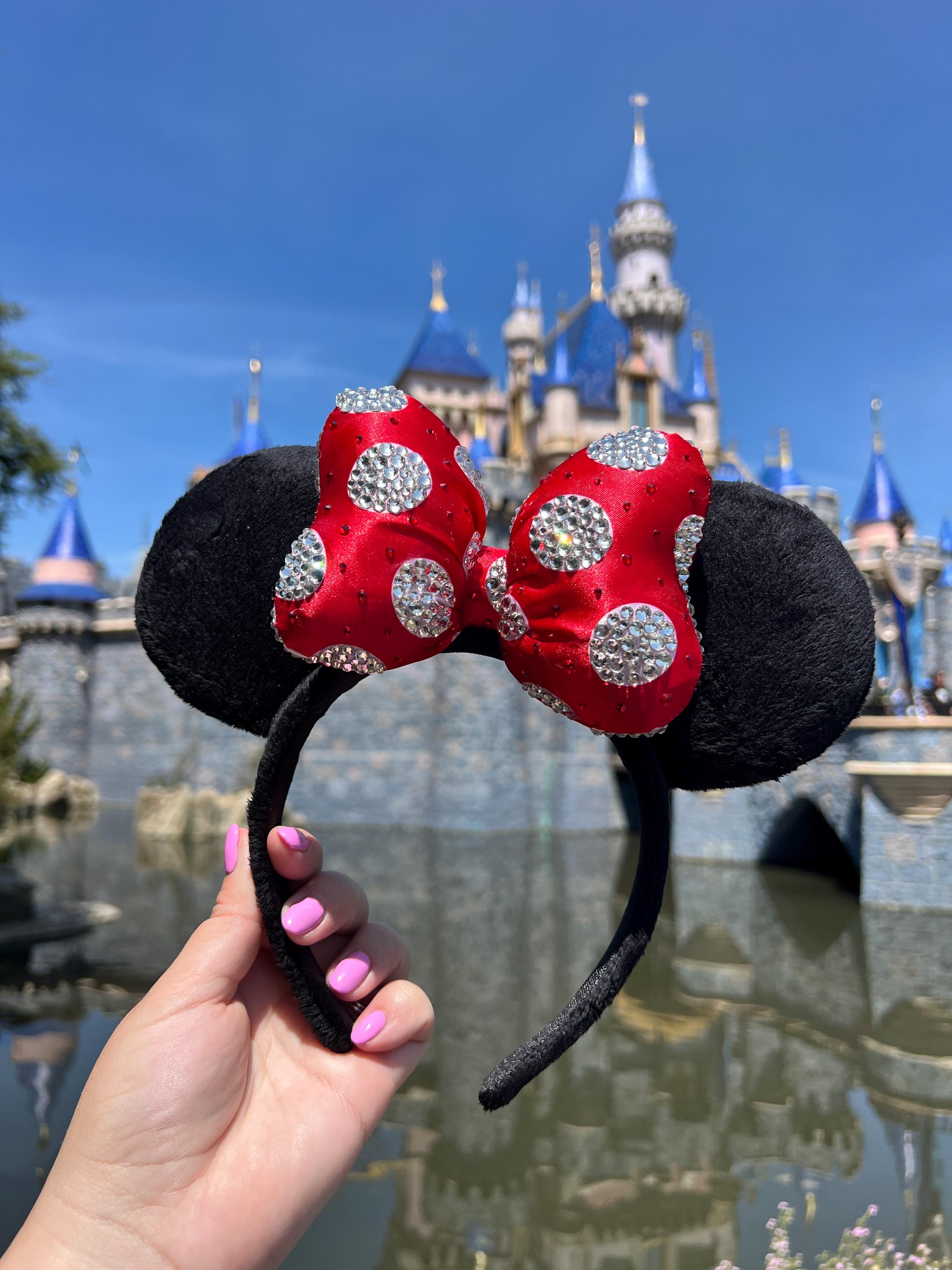 Disney Rhinestone Ears Red Bow Handmade Rhinestone Mickey Ears - Friday We main image 2