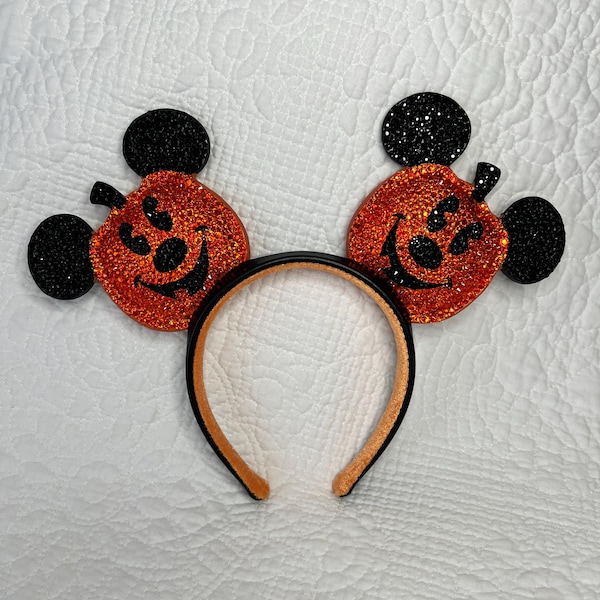 PRE-ORDER (3-4 weeks) Halloween Pumpkin Rhinestone Mickey Ears - Disneyland - Disney Ears