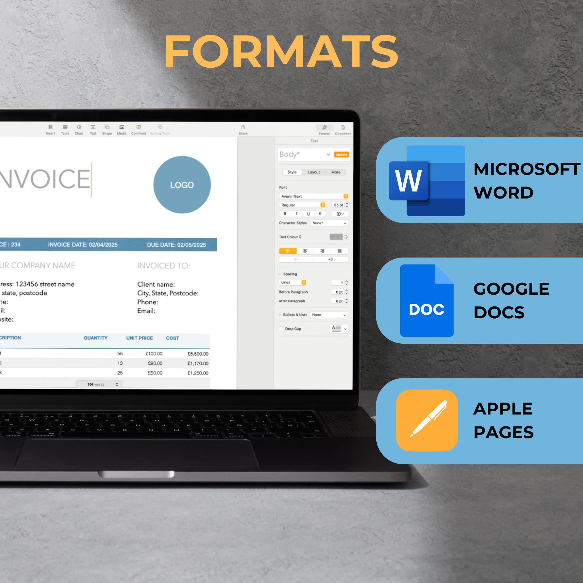 Invoice Template | Modern and Professional Invoice | Microsoft WORD and ...