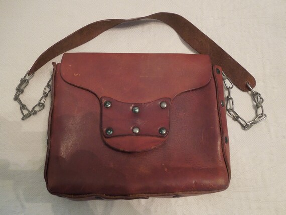 Boho 1970's small leather artisan shoulder purse