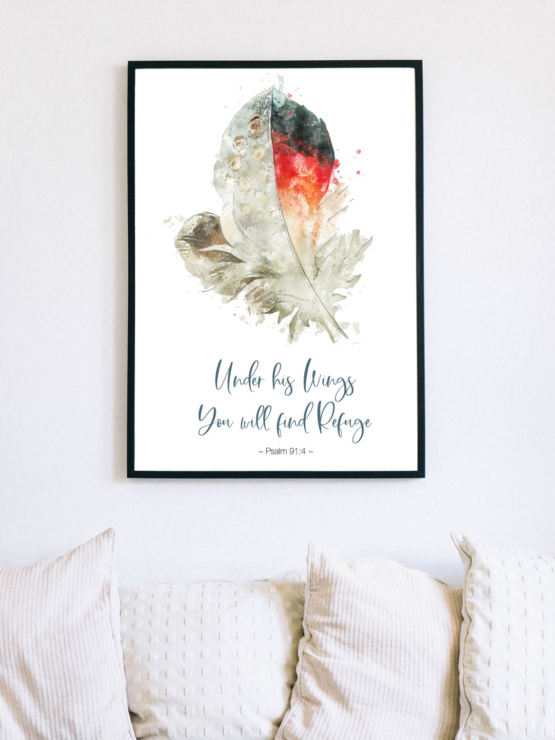 Under his wings you will find refuge printable artwork psalm etsy