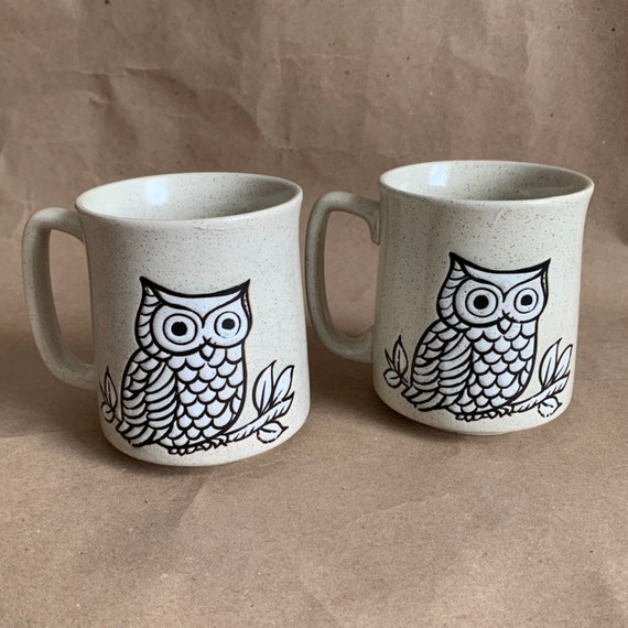 Vintage Owl Speckled Brown handle Coffee Animal Mug
