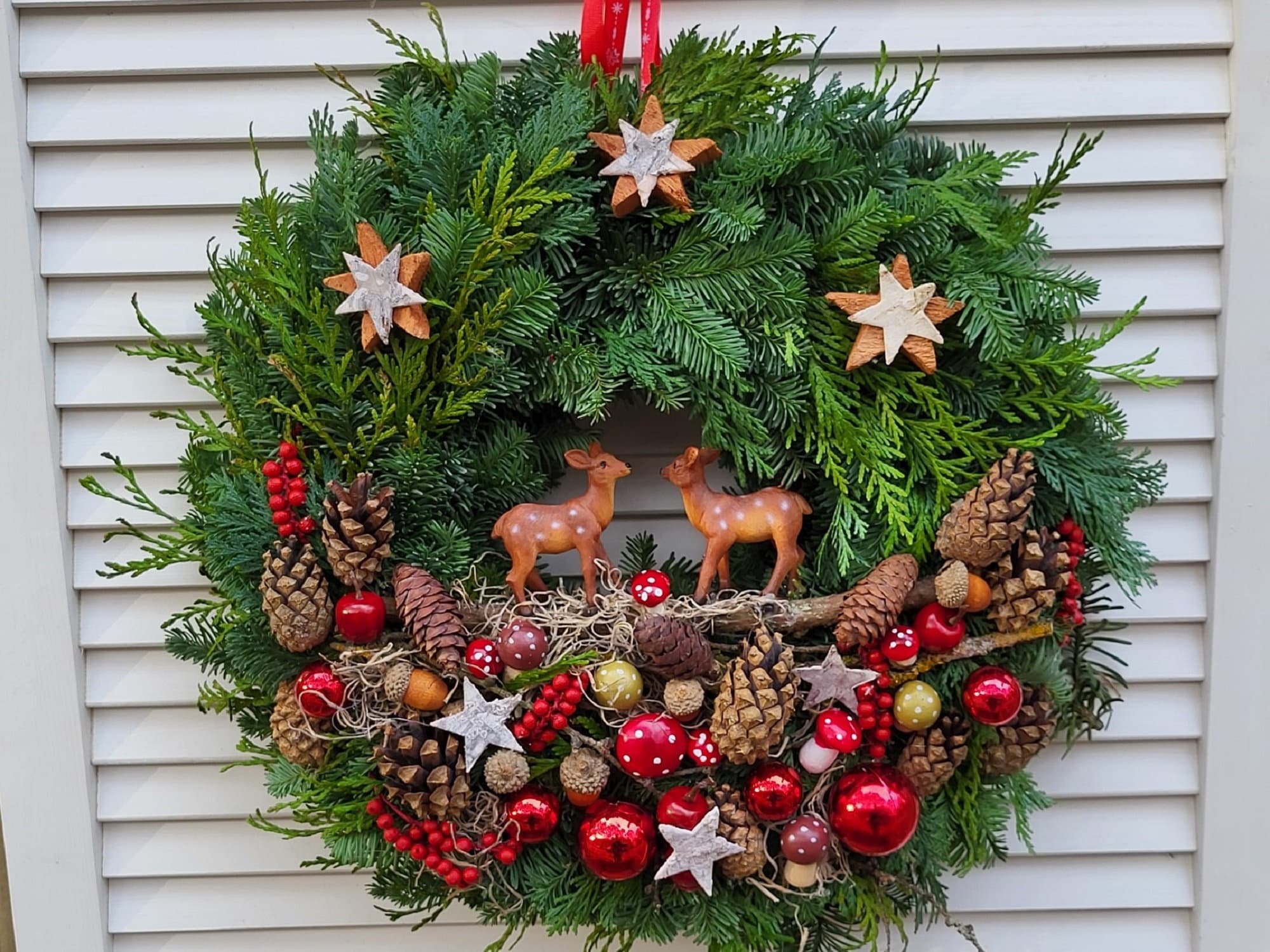 Türkranz Weihnachten Advent rot Weihnachtskranz Weihnachtstürkranz Wald Reh