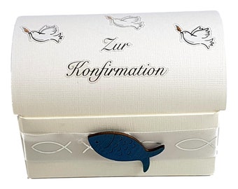 Geschenkbox in Blau Truhe mit Personalisierung zur Konfirmation Junge