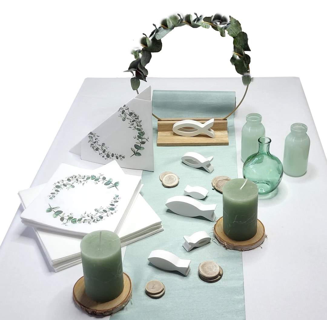 Communion Table Decoration Confirmation Baptism, Eucalyptus Green Vases ...