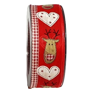 1m Weihnachtsband Elch lustig rot 4cm Weihnachten Schleifenband