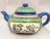Chinese Antique Purple Clay Tea Pot With Famille Rose And Mark