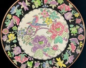 Large Chinese Antique Vintage Famille Rose Porcelain Ceramic Plate With Flowers And Birds
