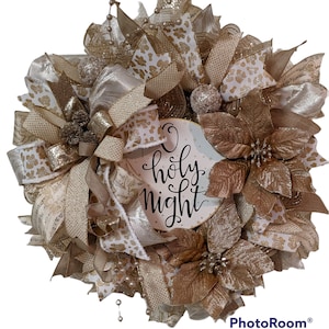 Champagne Gold Holy Night Wreath, Gold Wreath, Poinsettias, Champagne Wreath, Cheetah, Holy Night, Angels Sing, Christmas Decor, Holiday