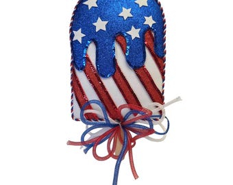 Patriotic Ice Cream Bar Wreath Attachment, 4th of July Decor, Red White Blue Popsicle Door Hanger, Americana Centerpiece, Summer Decor