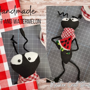 Handmade Ant with Watermelon Slice, Wreath Attachment, Summer, Picnic Wreath, Stuffed Black Ant, Door Decor, Picnic Ant, BBQ Party Decor