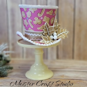 Pink Gingerbread Top Hat, Pink Gingerbread Shapes Decorative Top Hat Wreath Attachment, Pink 3-D Wreath Add-on, Small Tree Topper