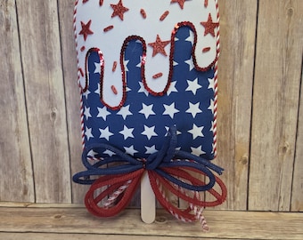 Patriotic Ice Cream Bar Wreath Attachment, 4th of July Decor, Blue Stars Popsicle Door Hanger, Americana Centerpiece, Summer Party Decor