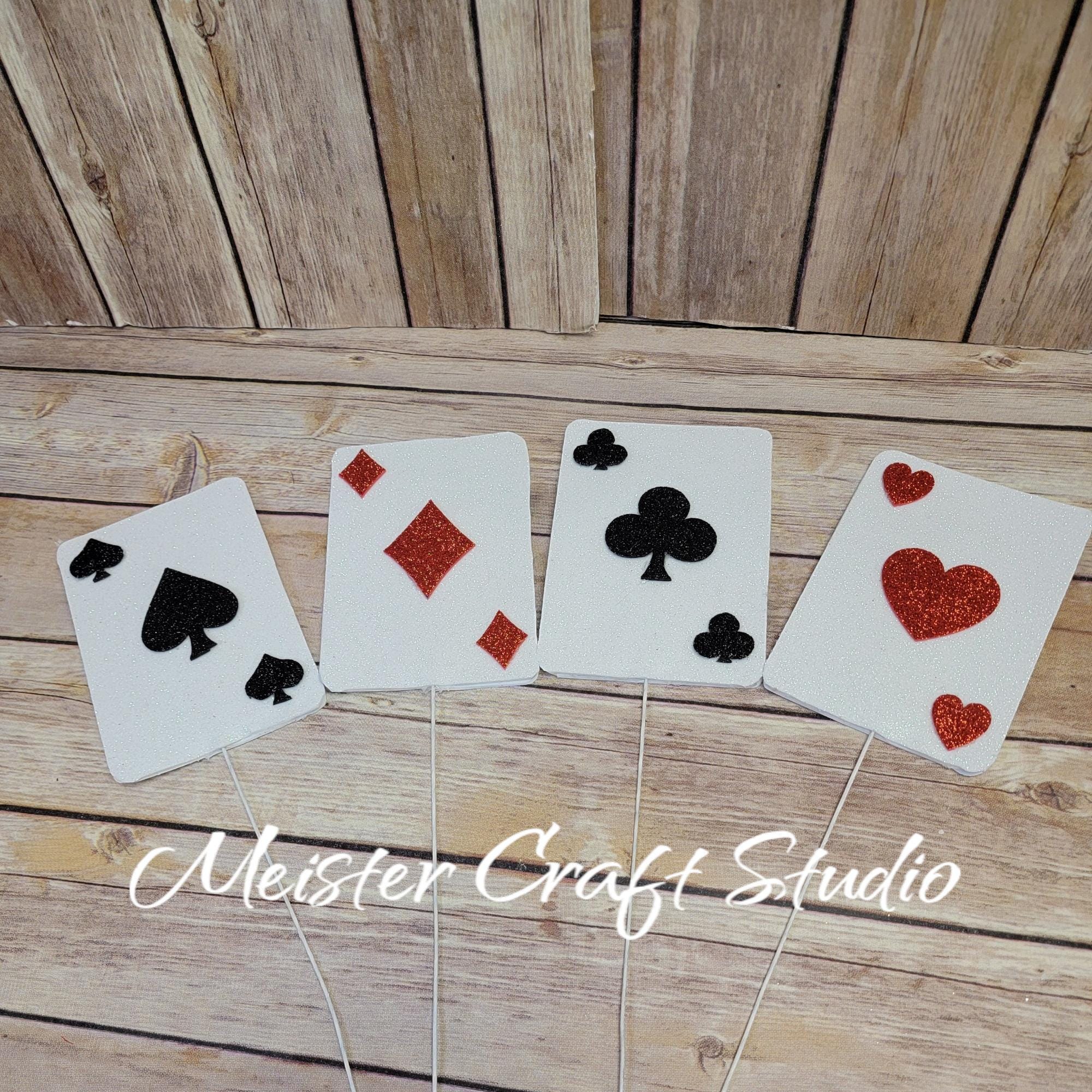 Playing Card Picks, Set of 4 Fake Glitter Playing Cards, Fake