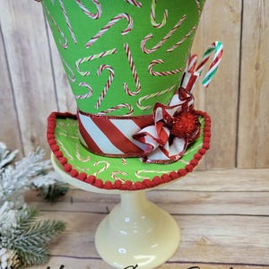 Candy Cane Top Hat, Green and Red Candy Cane Top Hat Wreath Attachment, Green Peppermint, 3-D Wreath Add-on, Small Tree Topper