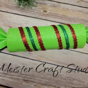Fake Candy Lime Green and Red Glitter Striped, Holiday Candy Wreath Attachment, Christmas Candy, Glitter Striped Fale Candy