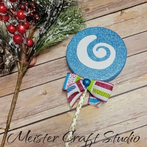 Blue and White Swirl Fake Glitter Lollipop, Faux Candy Wreath Attachment, 5 inch Tree Ornament, Centerpiece, Handmade Fake Candy, Lollipop