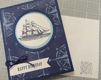 Fathers Happy Birthday Card, Dad Birthday, Masculine Card, Birthday Card, Guy Card, Stampin' Up, Sailing, Blue Nautical Card, Handmade