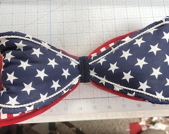 Navy Blue Patriotic Stars and Stripes Large Fabric Bow, Fourth of July Bow, Jumbo Bow Wreath Attachment