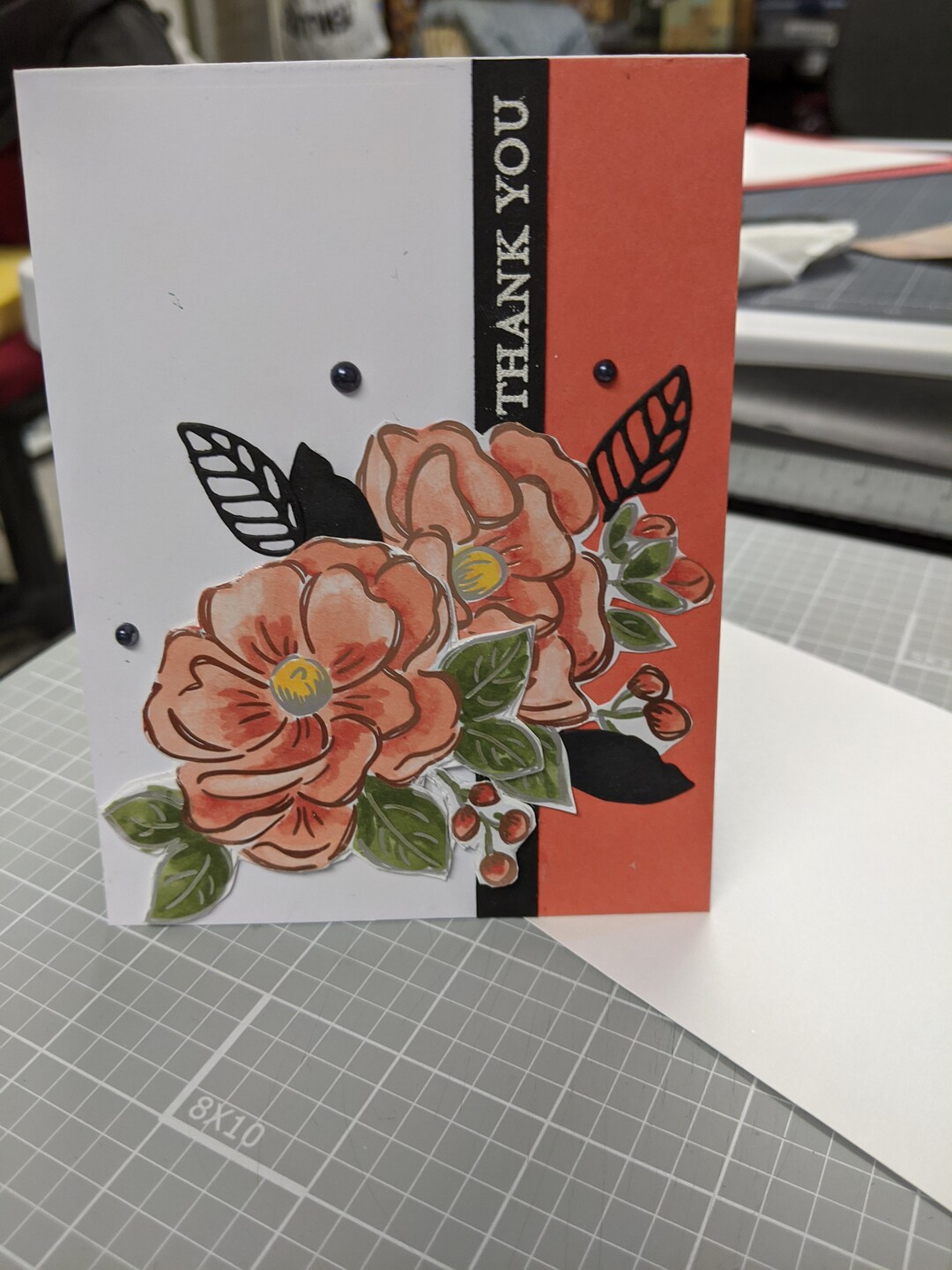 Thank You Card SET of 6, Stampin' up Coral Foil Flower Greeting Card ...