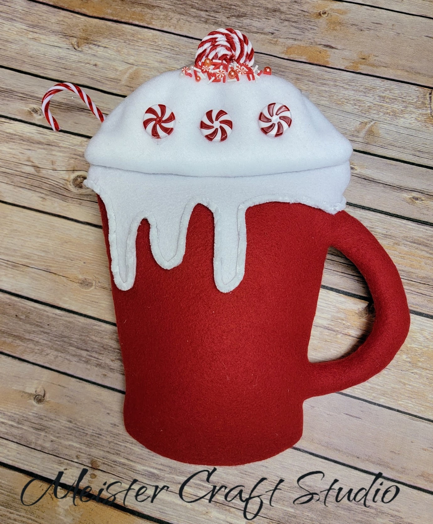 Large Red Fake Hot Cocoa Mug Wreath Attachment, Fake Cocoa Mug, Peppermint, Handmade, Hot Cocoa Bar Decor, Foam Core Attachment, Holiday