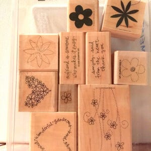 Stampin&#39; Up Retired Simply Said Wood Mounted Rubber Stamp, Set of Eleven, Pre-Owned, Like New, Florals, Hearts Designs, RARE