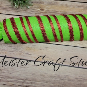 Fake Candy Lime Neon Green and Red Glitter Striped, Holiday Candy Wreath Attachment, Christmas Candy, Glitter Striped Fale Candy