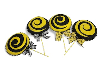 Swirl Lollipop Wreath Attachments, Stuffed Lollipop Yellow or Black, Bee Decor, Fake Candy Centerpiece Decor,
