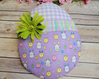 Easter Egg Lavendar Gingham Wreath Attachment, Colorful Purple Print Large Easter Egg Decor, Handmade Egg Attachment, Spring Attachment