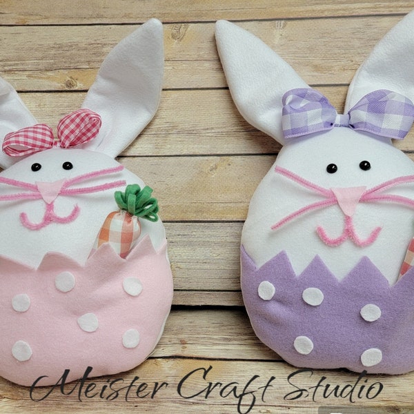 Easter Egg Bunny Pillow Plush Stuffed with Pocket Wreath Attachment, Large Fake Easter Egg Decor, Spring Attachment, Egg Plush